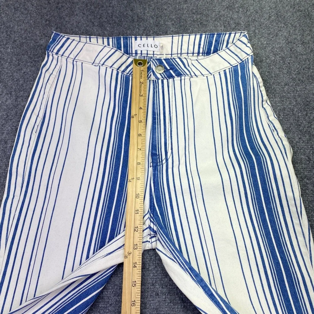 Cello Striped Denim High Rise Flare Jeans Blue White WV38225DK Size 11 NWT